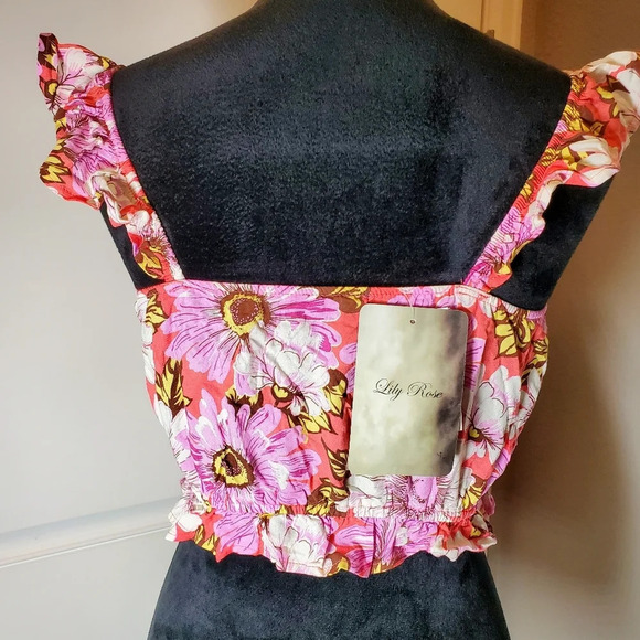 NWT Lily Rose Small Flutter Shoulder Smocked Ruffle Cropped Floral Boho Tank Top - Picture 13 of 16